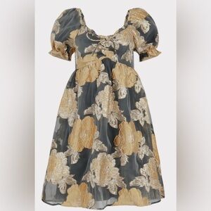 JessaKae Beaumont Floral Brocade Black Gold Puff Sleeve Cottagecore Romantic